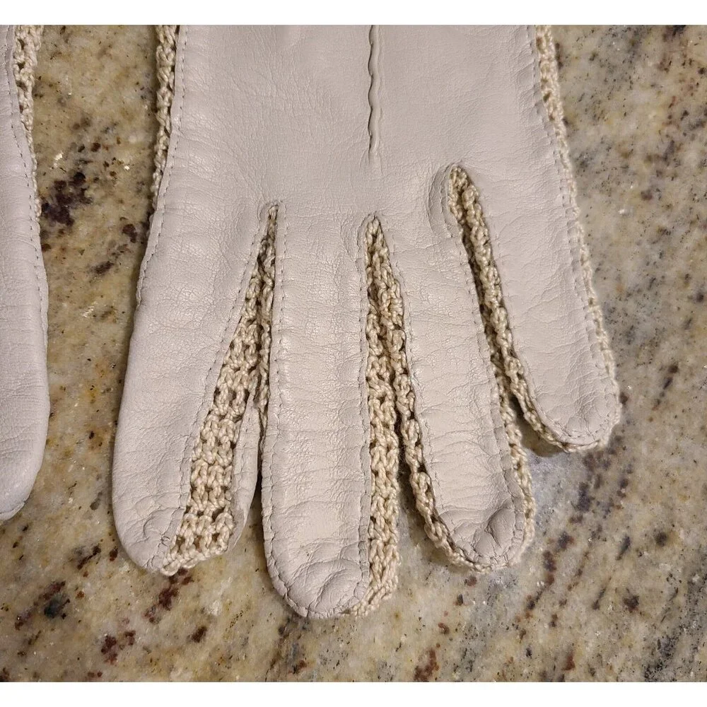 Vintage Plus Size XL Beige Soft Leather Crochet 9